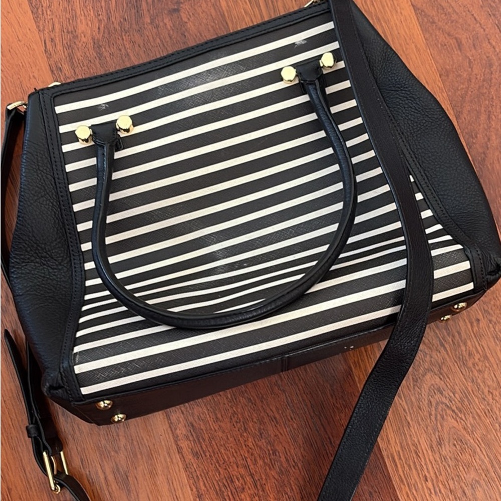 Talbots Black and Cream Striped Shoulder Bag